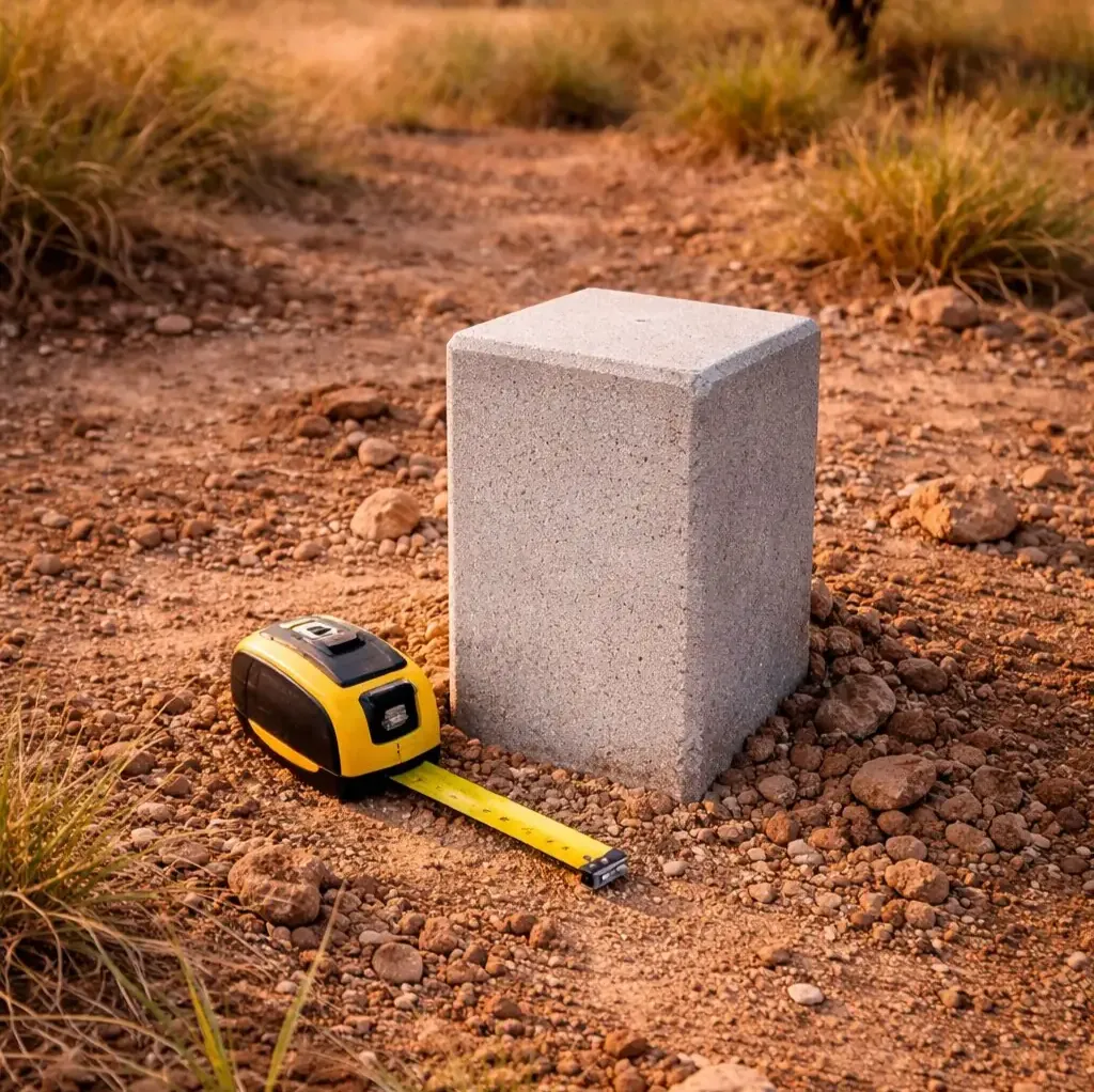 Borne topographique en béton matérialisant une limite de propriété au Maroc
